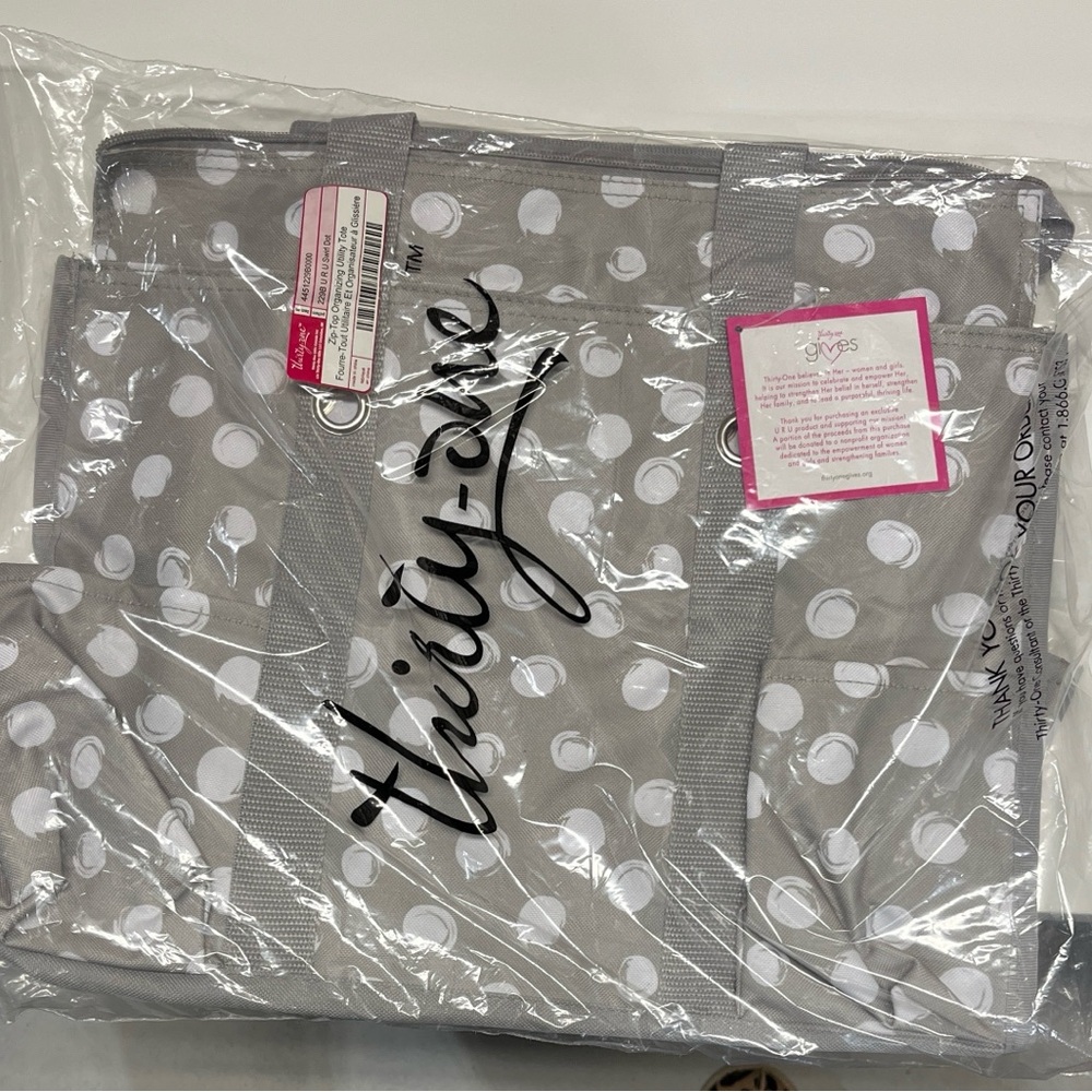 Thirty-One Zip-Top Utility Tote with Gray Accents